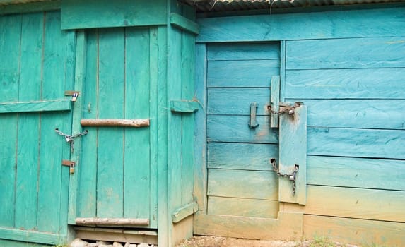 Old Primitive Aqua Colored Shack in Rancho Nuevo, Chiapas