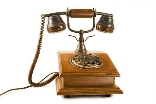 retro old wood phone isolated on white
