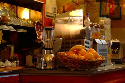 cafe bar, kaffeemachine, orangen