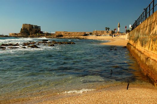 the port in the old city of caesarea israel