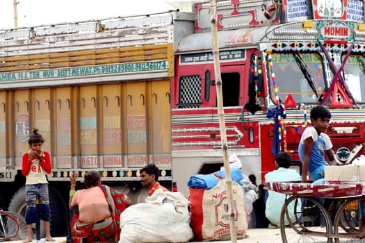 colourful truck - a road scene in India