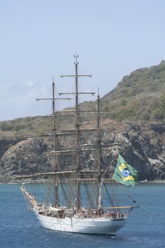 The "White Swan" sail ship, in Fernando de Noronha, Brazil.