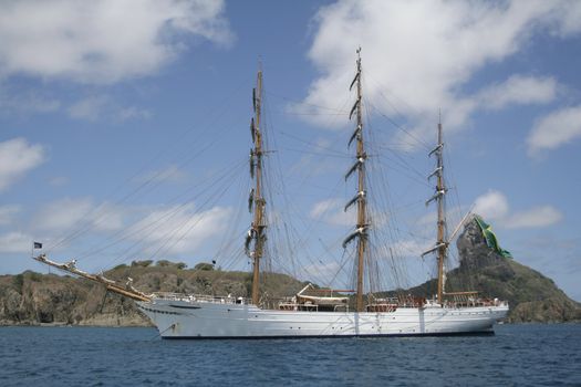 The "White Swan" sail ship, in Fernando de Noronha, Brazil.