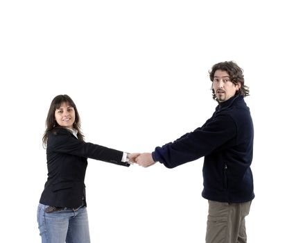 young casual couple isolated on white background