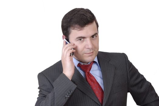 young man on the phone in white background