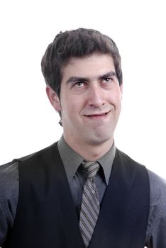 young caucasian man portrait in a white background