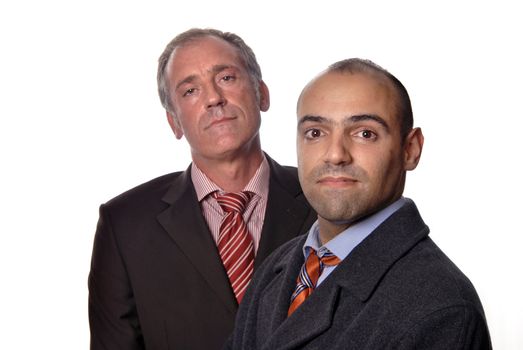 two young business men portrait on white