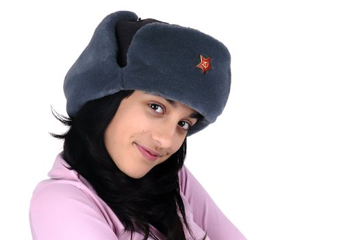 young girl with a russian hat portrait