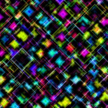 An abstract image of a very colorful image with squares, on black or white.