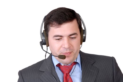 young call center man talking by the phone