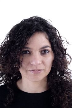 young woman close up portrait in white background