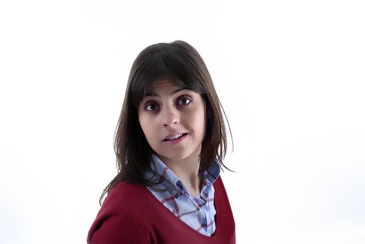 young casual woman portrait in a white background