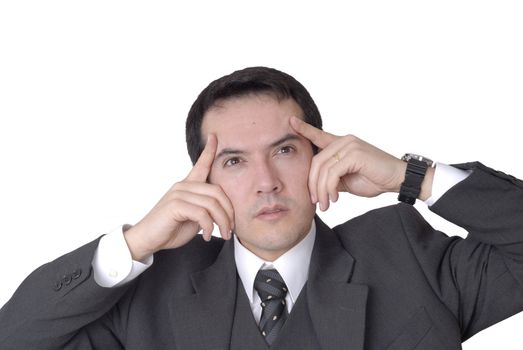 worried business man portrait in a white background