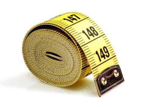 Close up of a coiled measuring tape