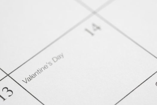 Close up of calendar displaying Valentines Day.