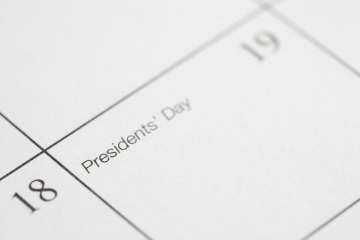 Close up of calendar displaying Presidents Day.