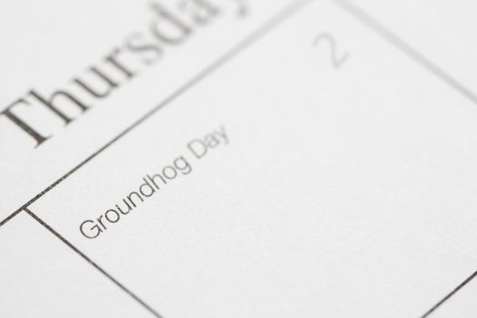 Close up of calendar displaying Groundhog Day.