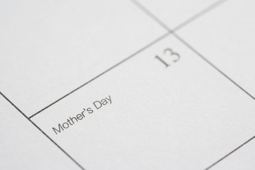 Close up of calendar displaying Mothers Day.