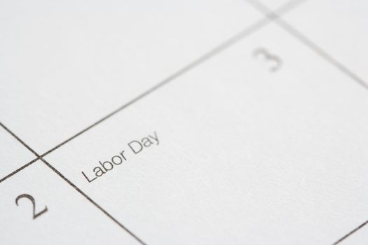 Close up of calendar displaying Labor Day.