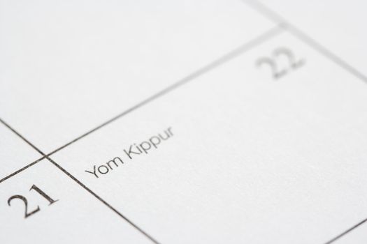 Close up of calendar displaying Yom Kippur.