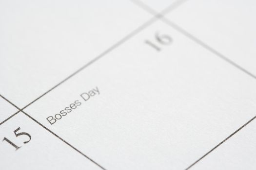 Close up of calendar displaying Bosses Day.