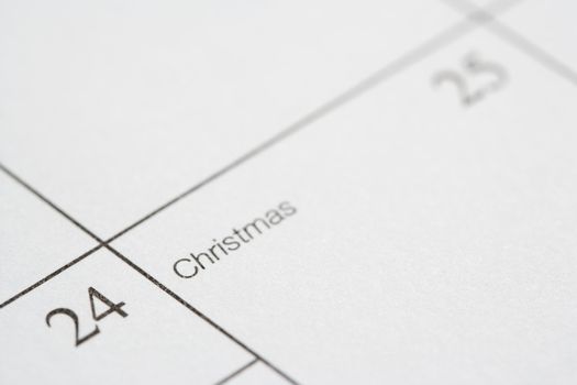 Close up of calendar displaying Christmas.