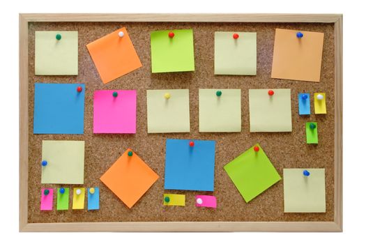  Colorful blank post it notes affixed to the corkboard.