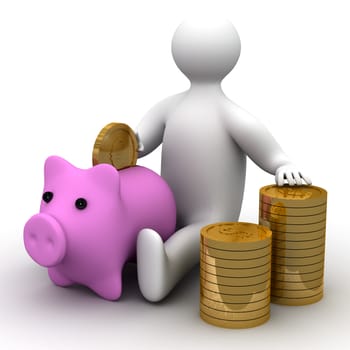 person putting money in a coin box. 3D image