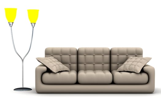 Floor lamp and sofa on a white background