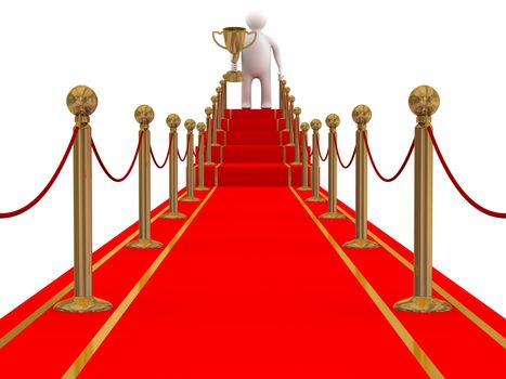winner on a red carpet path. 3D image