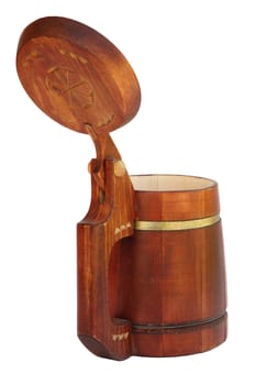 The wooden pub mug, fretwork, russian homecraft, isolated