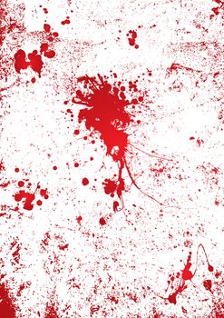 Blood splatter on a white wall background with gory effect