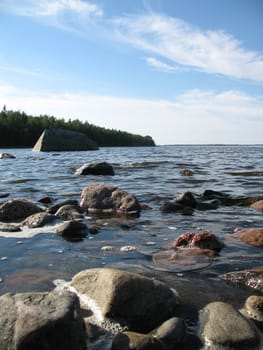 Big stones on  lake coastline Ladoga Russia