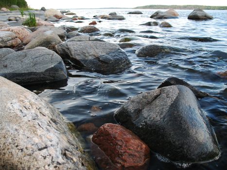 Big stones on  lake coastline Ladoga Russia