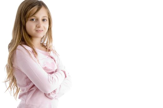 little girl with folded hands on an isolated white background