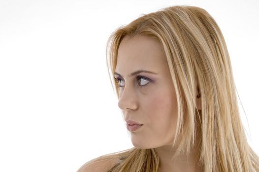 close up beautiful face of woman on an isolated background