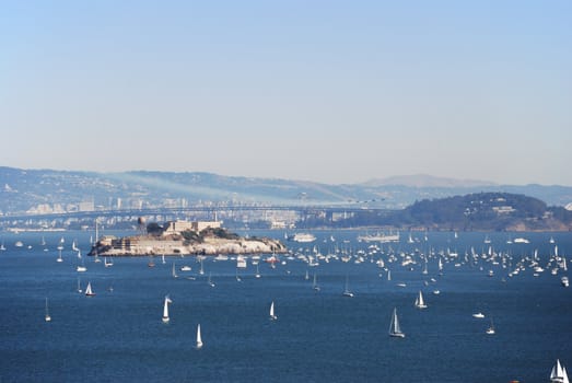 a view on Alcatraz, San Francisco and Bay Bridge