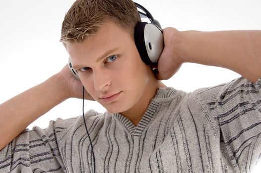 portrait of man with headset on an isolated background