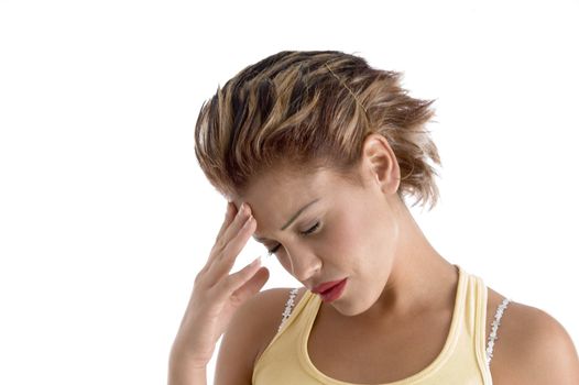 woman with a headache on an isolated background