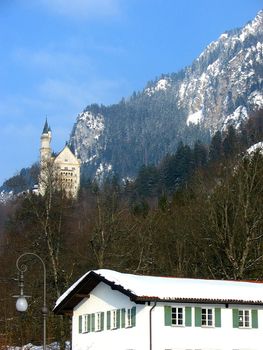 Austria winter scene in the alps of a simple Austrian house