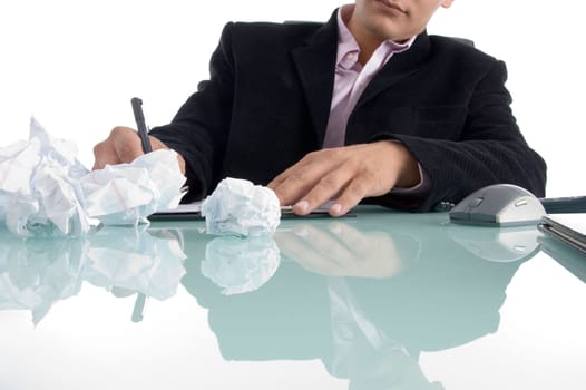 businessman writing on notepad  on an isolated background