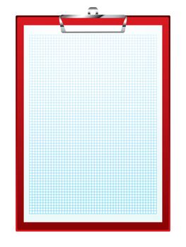 Red clip board with blue square graph paper math concepts