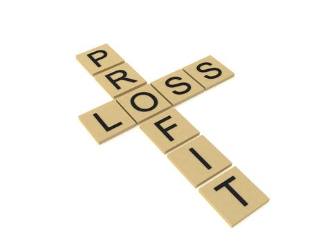 three dimensional cross words showing profit and loss