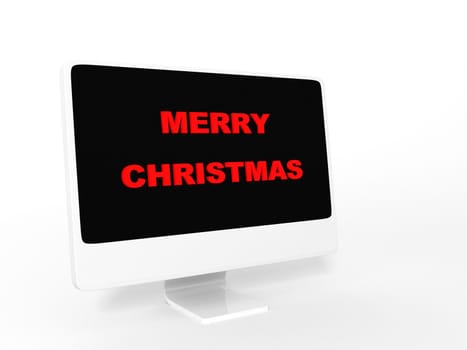 three dimensional isolated merry christmas text on monitor