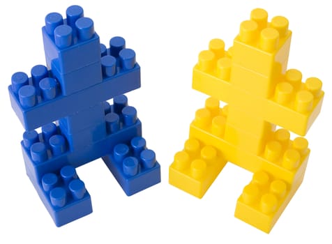 Figures made of the children's meccano on a white background