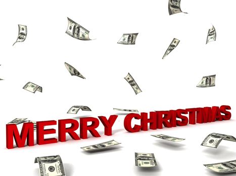 three dimensional merry christmas text and dollars