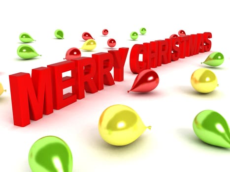 isolated three dimensional merry christmas text and balloons