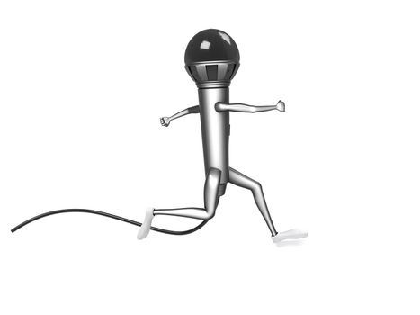 isolated three dimensional running microphone with hands and legs 

