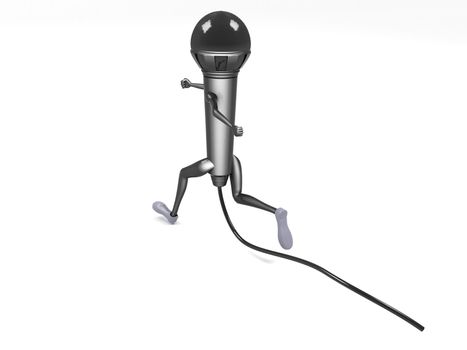 back pose of three dimensional running microphone with hands


