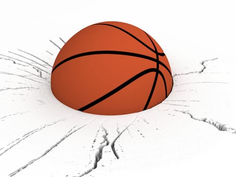 three dimensional basket ball on cracked surface


